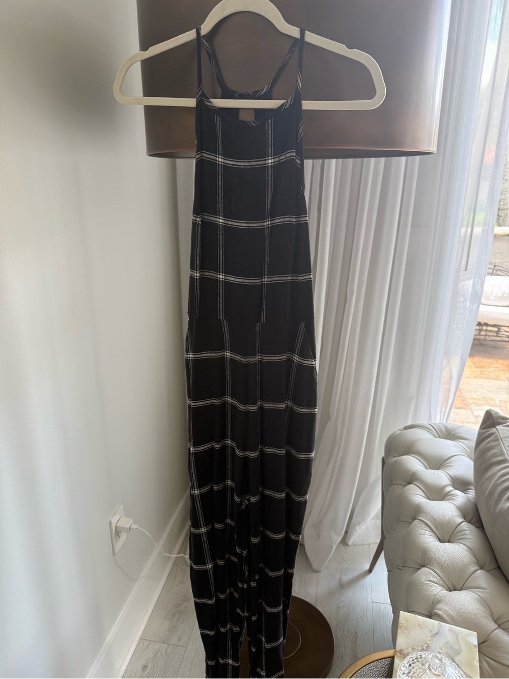 Urban Outfitters Black and White Plaid jumpsuit with Strappy Back